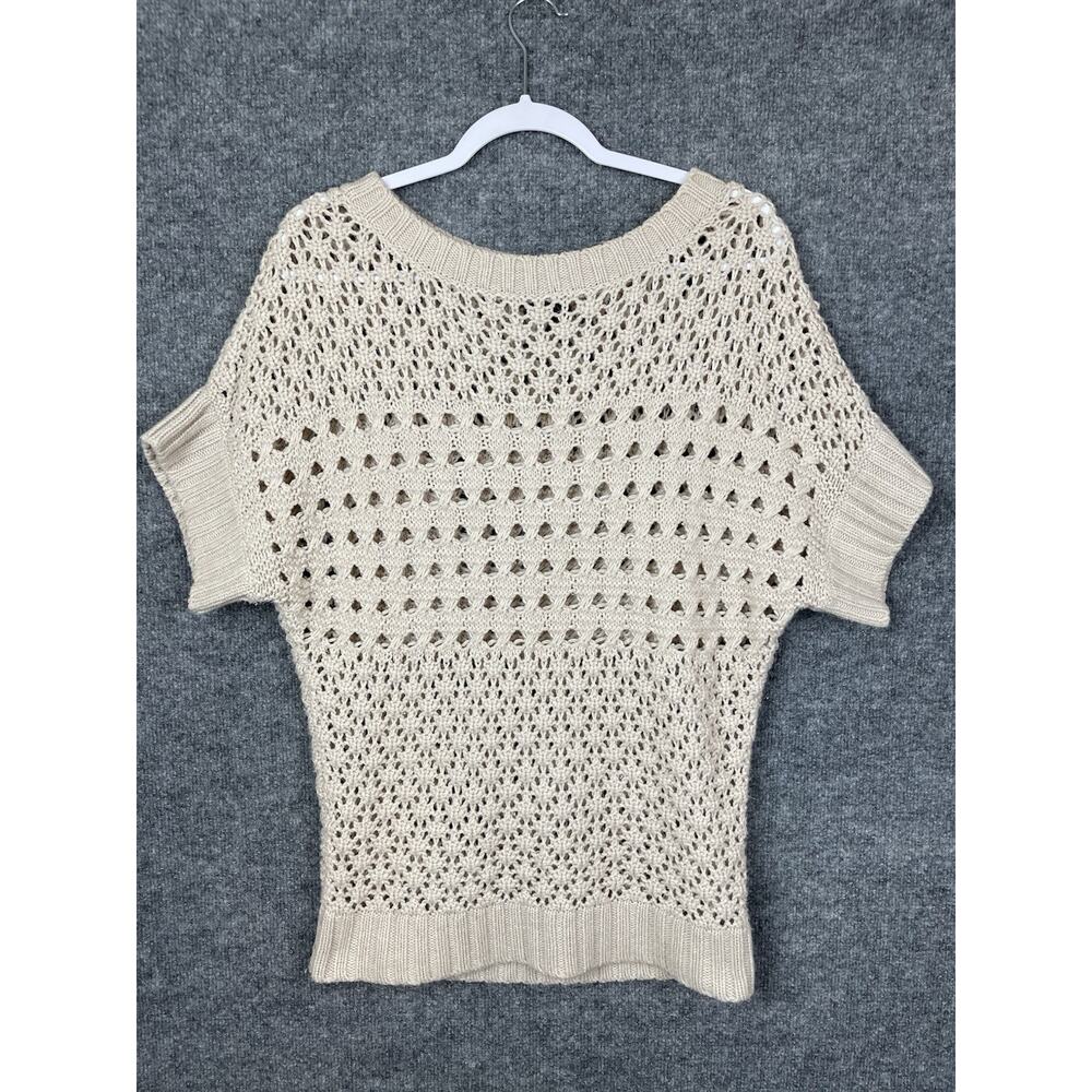 Allen B by Allen Schwartz Short-Sleeve Open Knit Sweater Tan Size M Crawshay